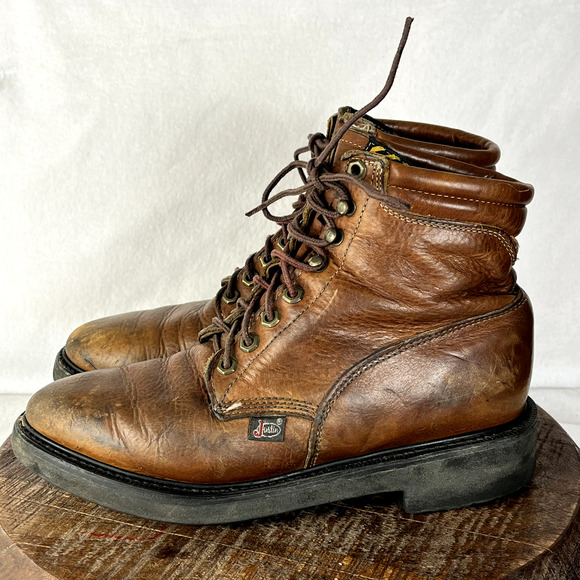 Justin Work Boots Mens 8D Leather Lace Up Made In USA Style 0770 Hiking Hunting main image 8